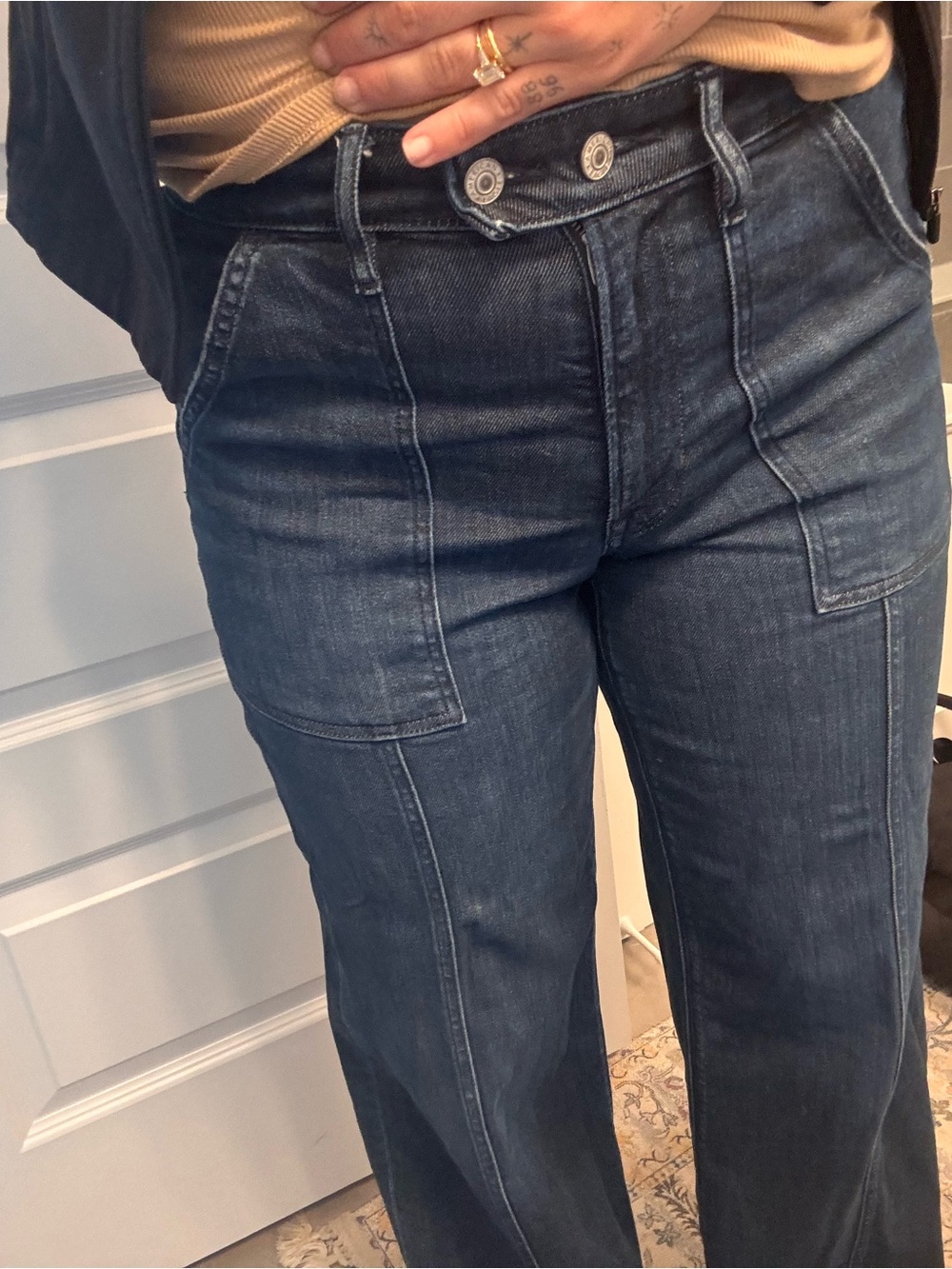 American Eagle Outfitters Dark Blue Super High-Rise Baggy Wide Leg Jeans